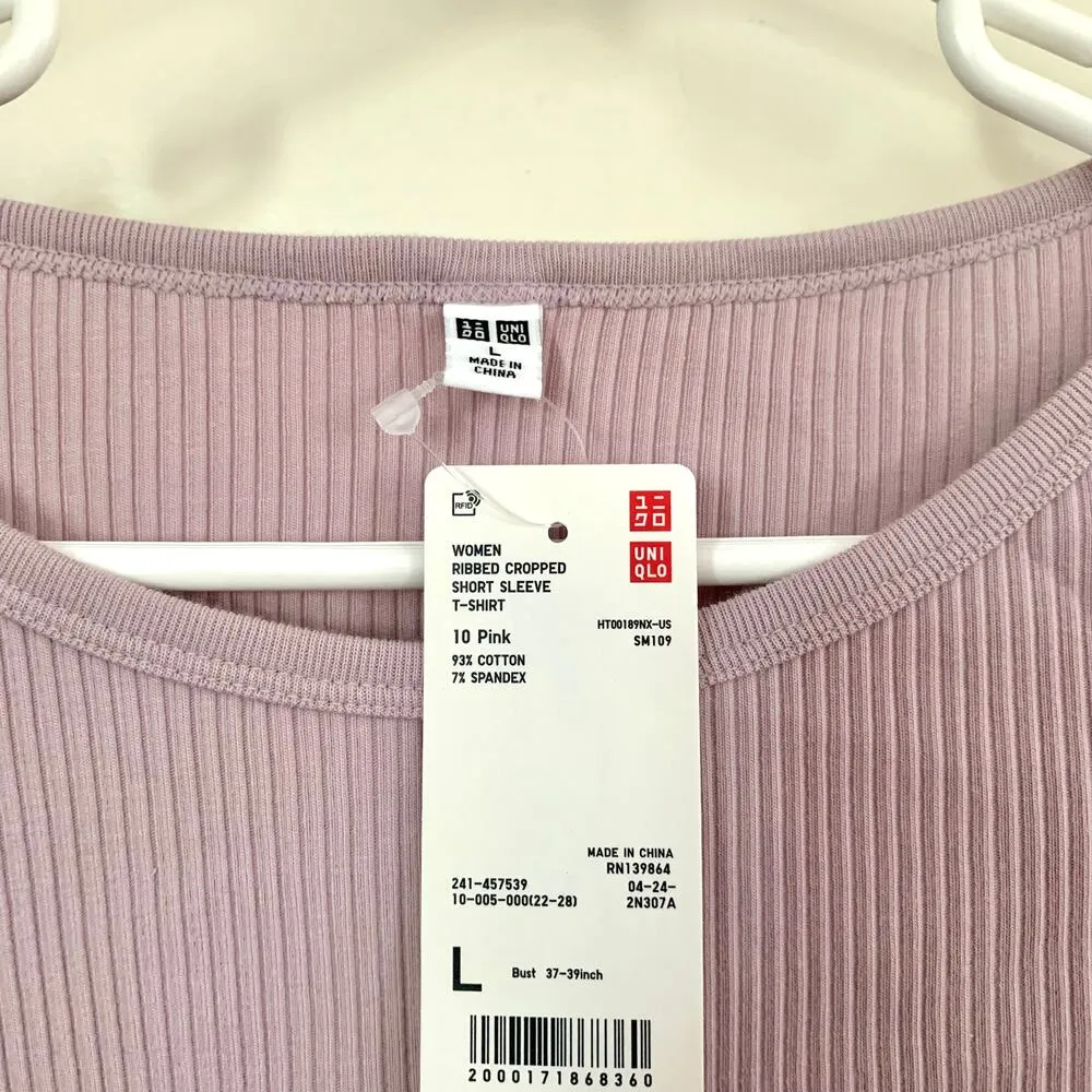 Uniqlo Ribbed Crew Neck Short Sleeve Cropped T-shirt in 10 Pink - Image 5