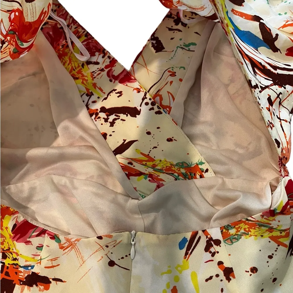 Ark & Co. Paint Splatter Print Cut Out Open Back Long Sleeve Shorts Romper, Sz M - Image 12