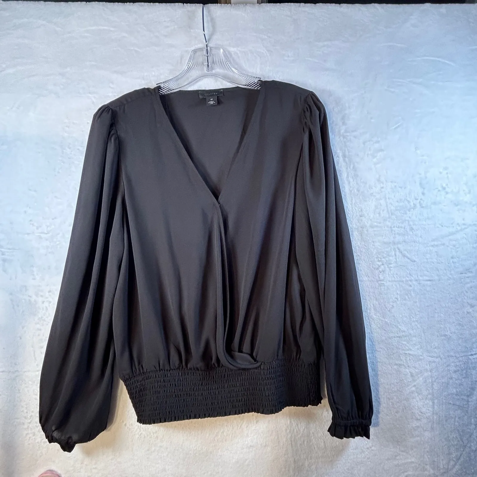 Halogen Womens Black Long Sleeve V Neck Smocked Waist Blouse Top Plus Size XL - Image 3