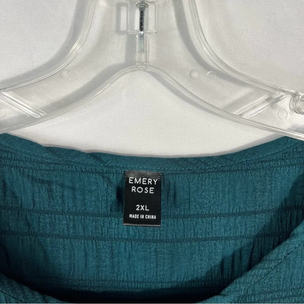 Emery Rose Teal Blue Short Sleeve Striped Textured Ruffle Hem Plus Size Blouse - Image 2