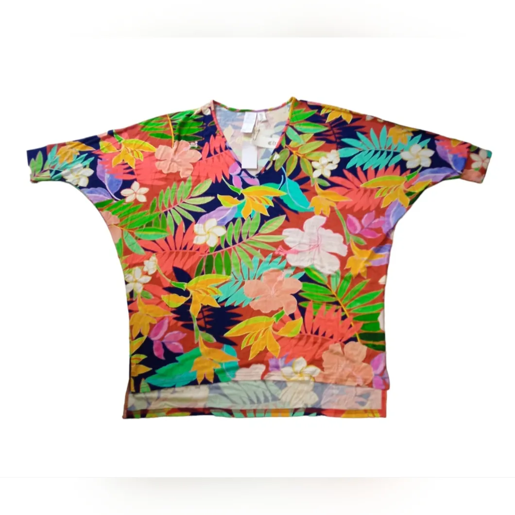 CITRUS Women's In The Topics V Neck Tunic Swimsuit Cover Flowers Sz S NWT ♻️ Yellow - Image 7