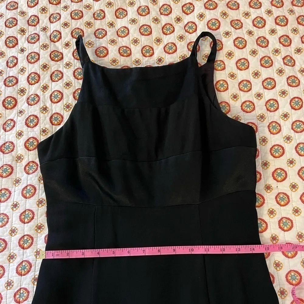 90s Vintage Black Formal Satin Stripe Maxi Dress High Neck Size 8/10 - Image 11