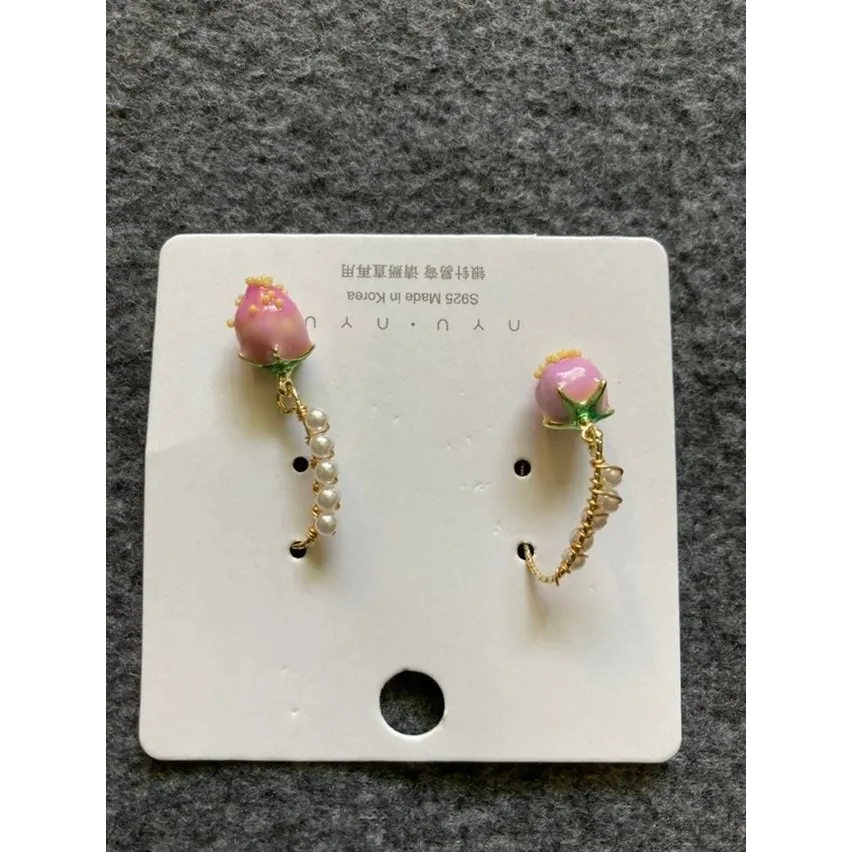 Pink Strawberry Pearl Drop Earrings Kawaii Arc Hook‎ Design Cute Gift NEW - Image 7