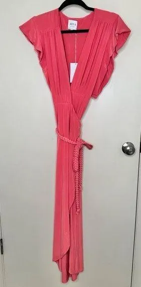 NWT MISA Los Angeles Carolina Braided Wrap Maxi Dress in Coral - Image 1
