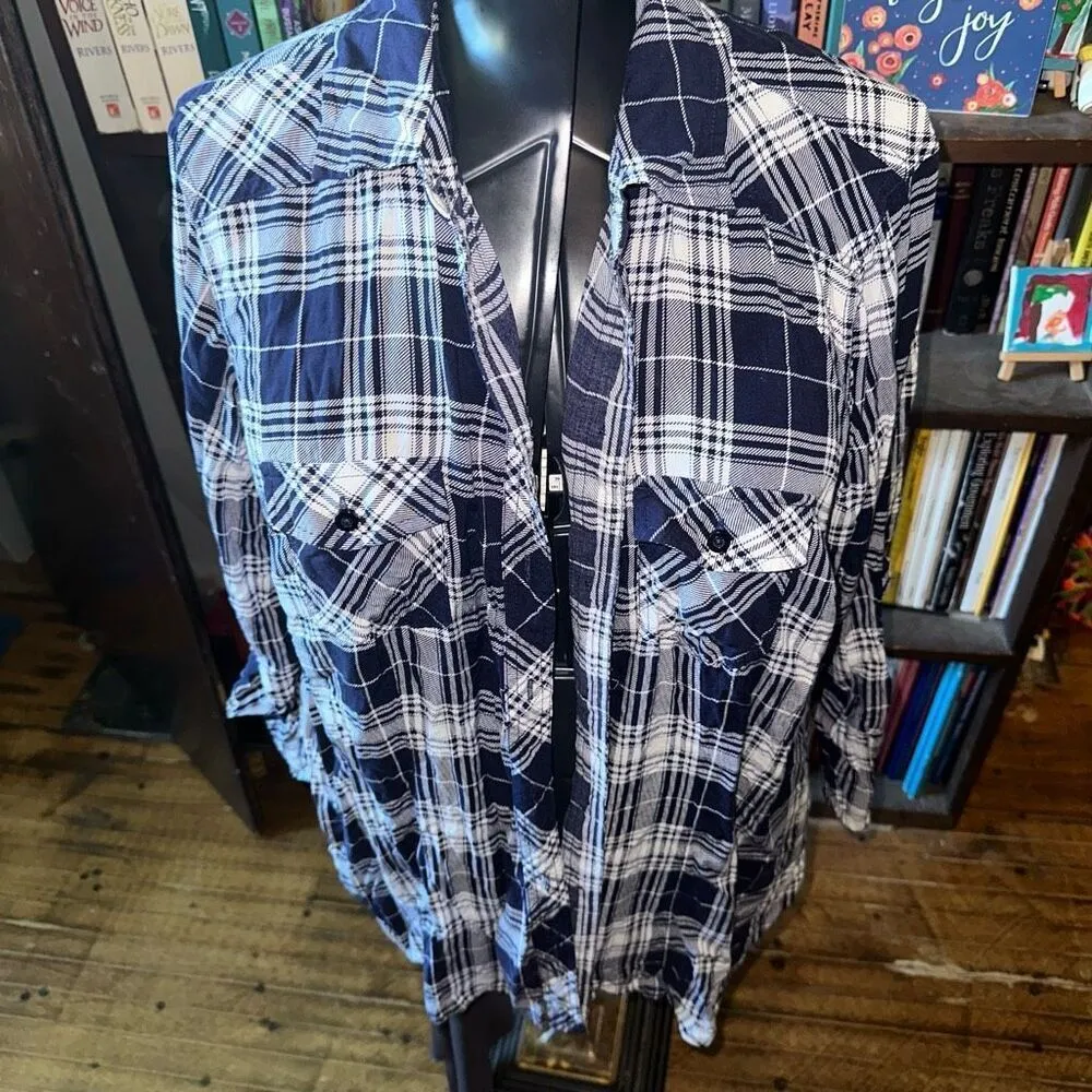 Torrid navy & white plaid challis camp button down shirt - Image 2