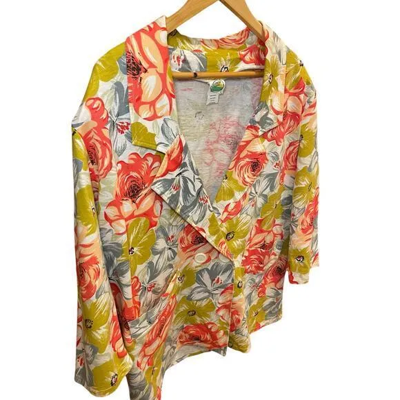 Vintage 90s Floral Blazer Jacket 100% Cotton Shoulder Pads Women‎ Small Medium Red Size undefined - Image 3