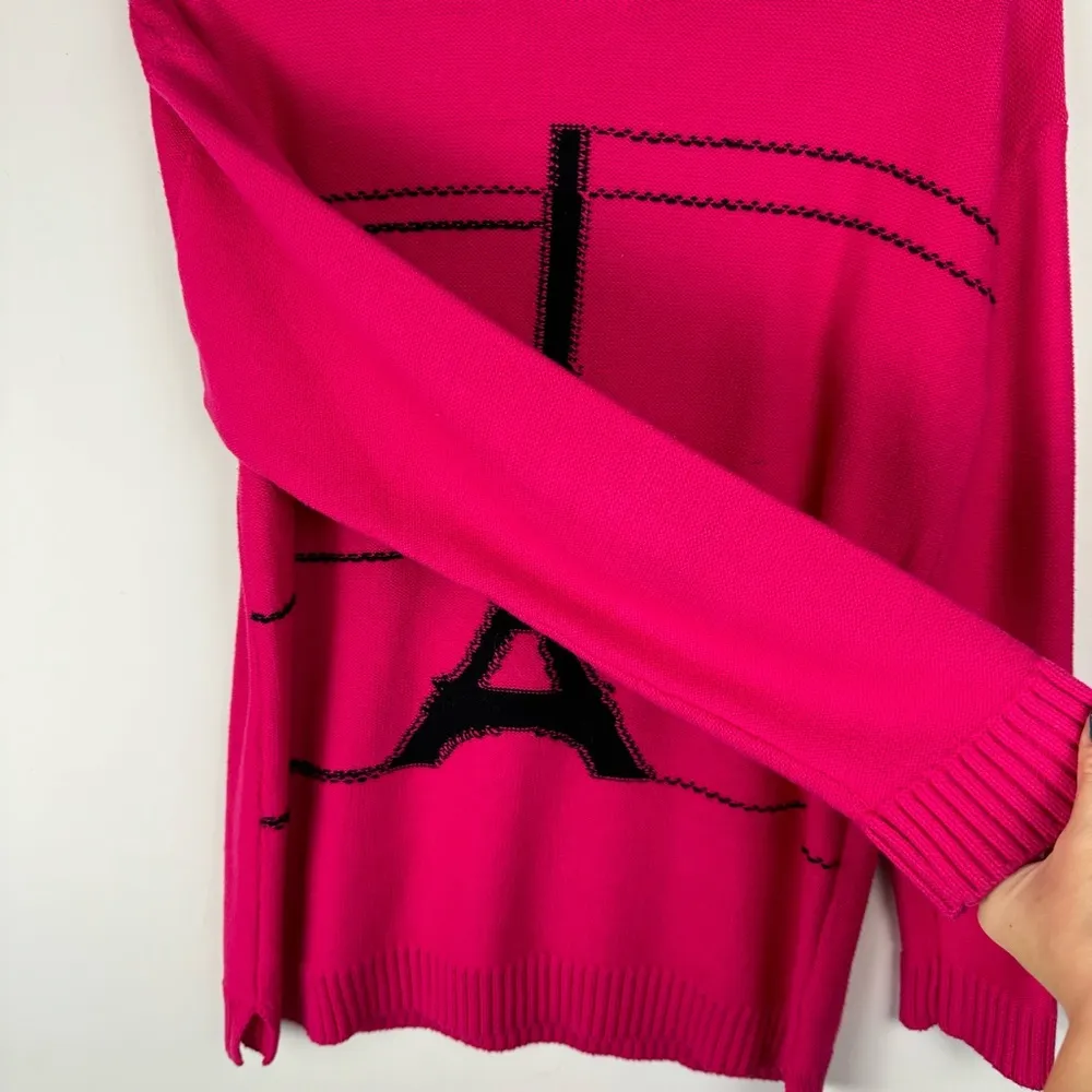 Karl Lagerfeld Bright Pink Paris Eiffel Tower Graphic Sweater Sz Small - Image 8