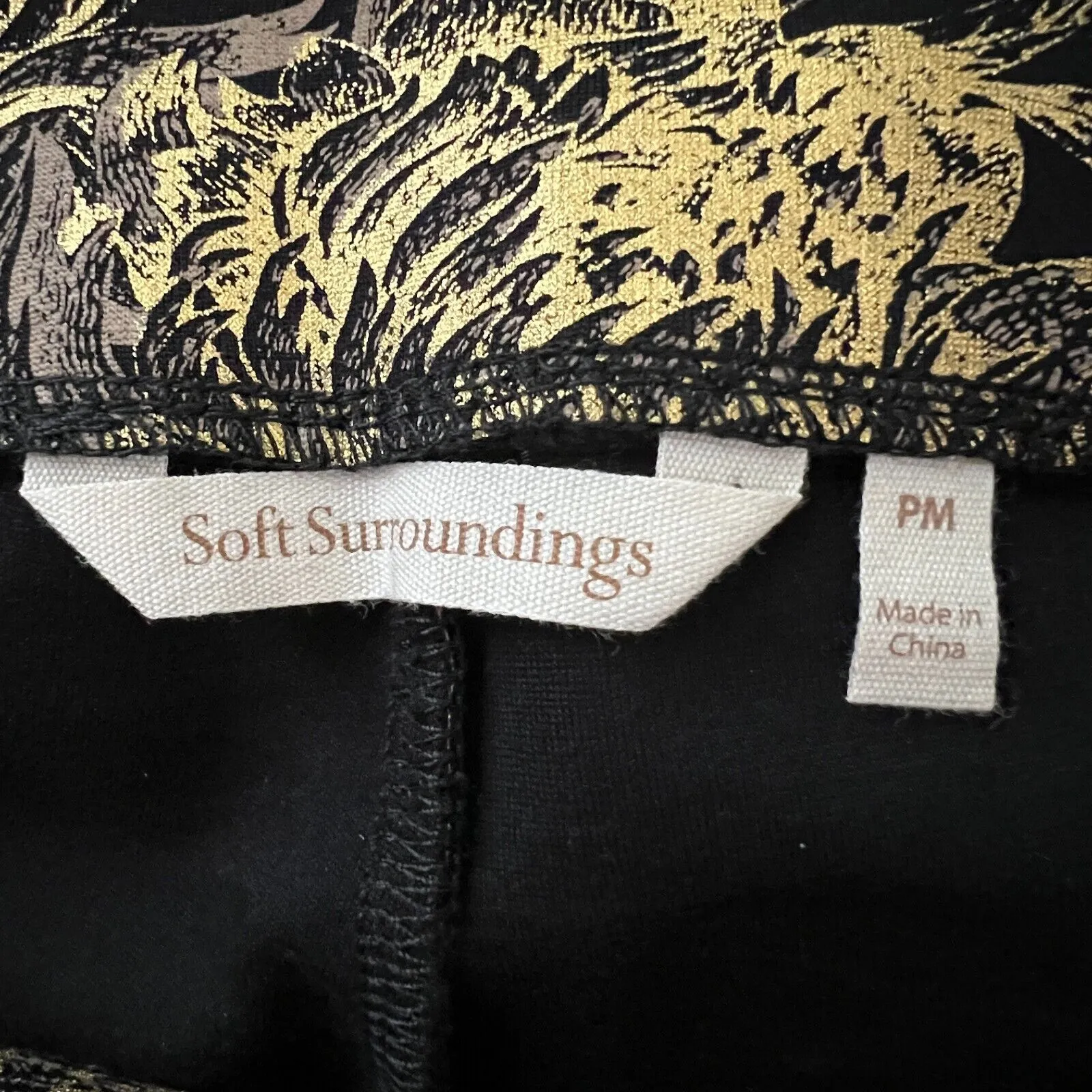 Soft Surroundings Pants Womens Medium Petite Black Gold Floral Moonstruck Boot - Image 5