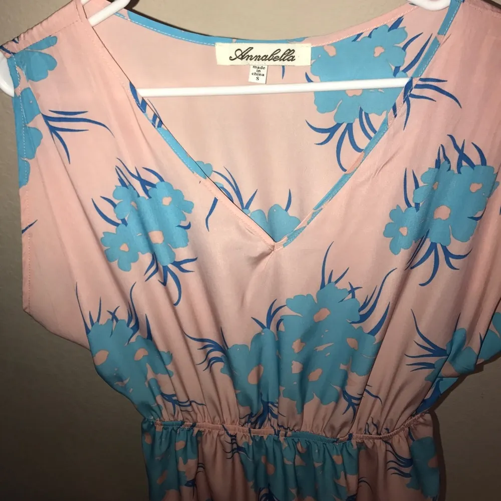 Light pink & vibrant blue floral dress size S - Image 2