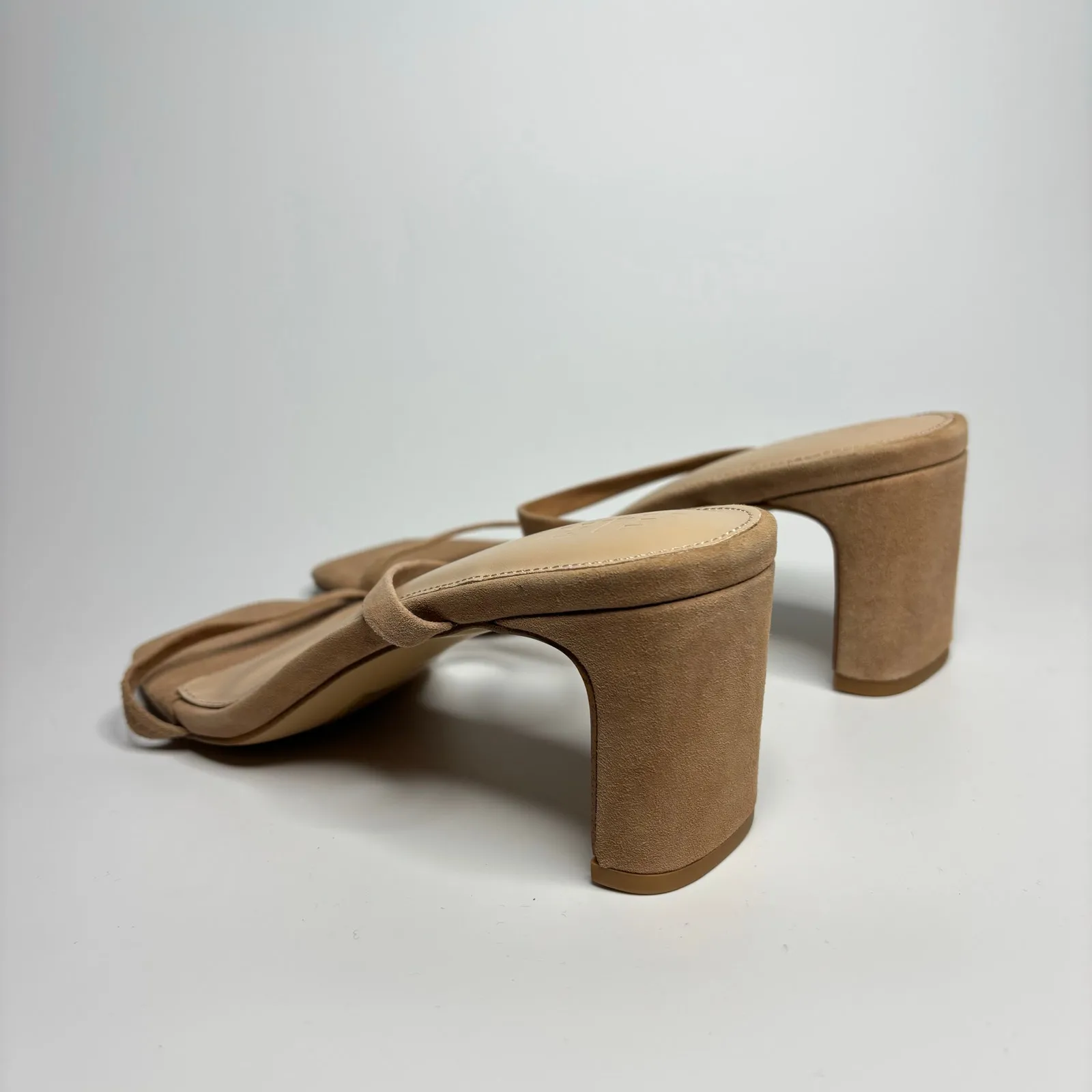 FARYL by Farylrobin Analisa Suede Heeled Sandals in Natural Tan Size 9 - Image 5