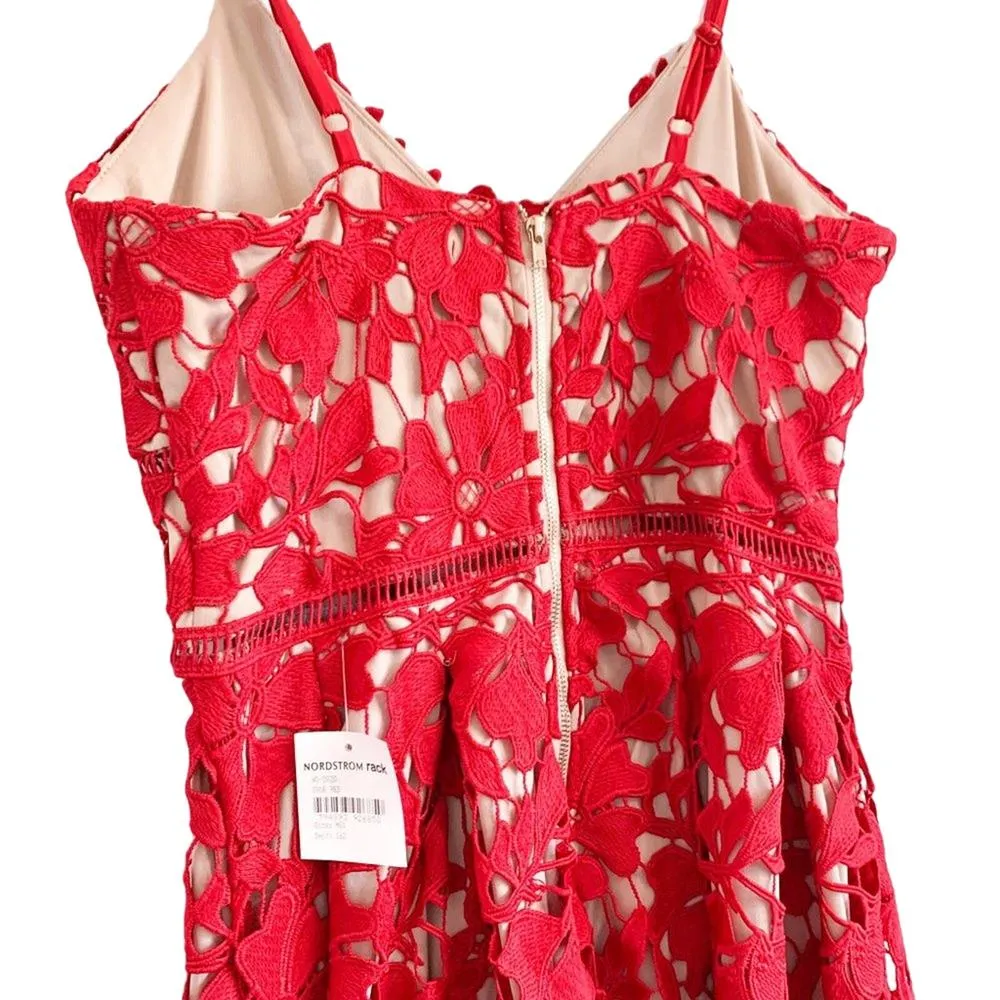 Love...Ady NEW Chemical Lace Bodice Sleeveless Midi Slip Dress Red Nude Medium - Image 10