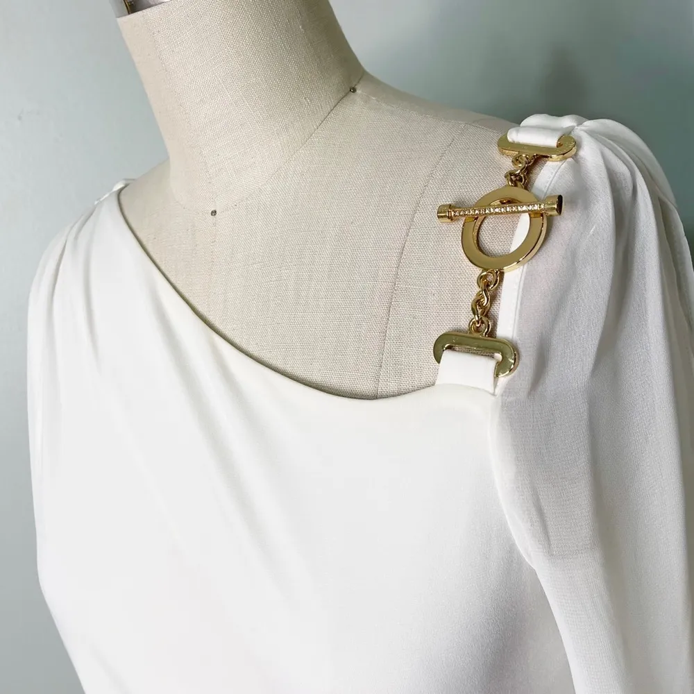 Ivanka Trump White Sheath Dress with Sheer Long Sleeves 4 Small - Image 10