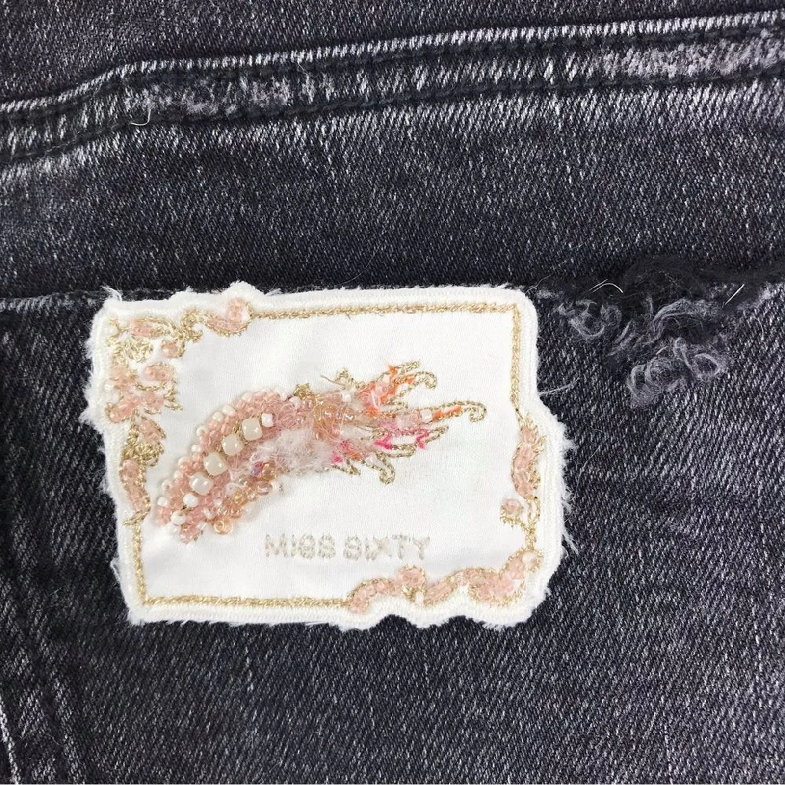 MISS SIXTY Embroidery Denim Short Sz 24 Angel Collection Coquette Y2K Boho Acubi - Image 10