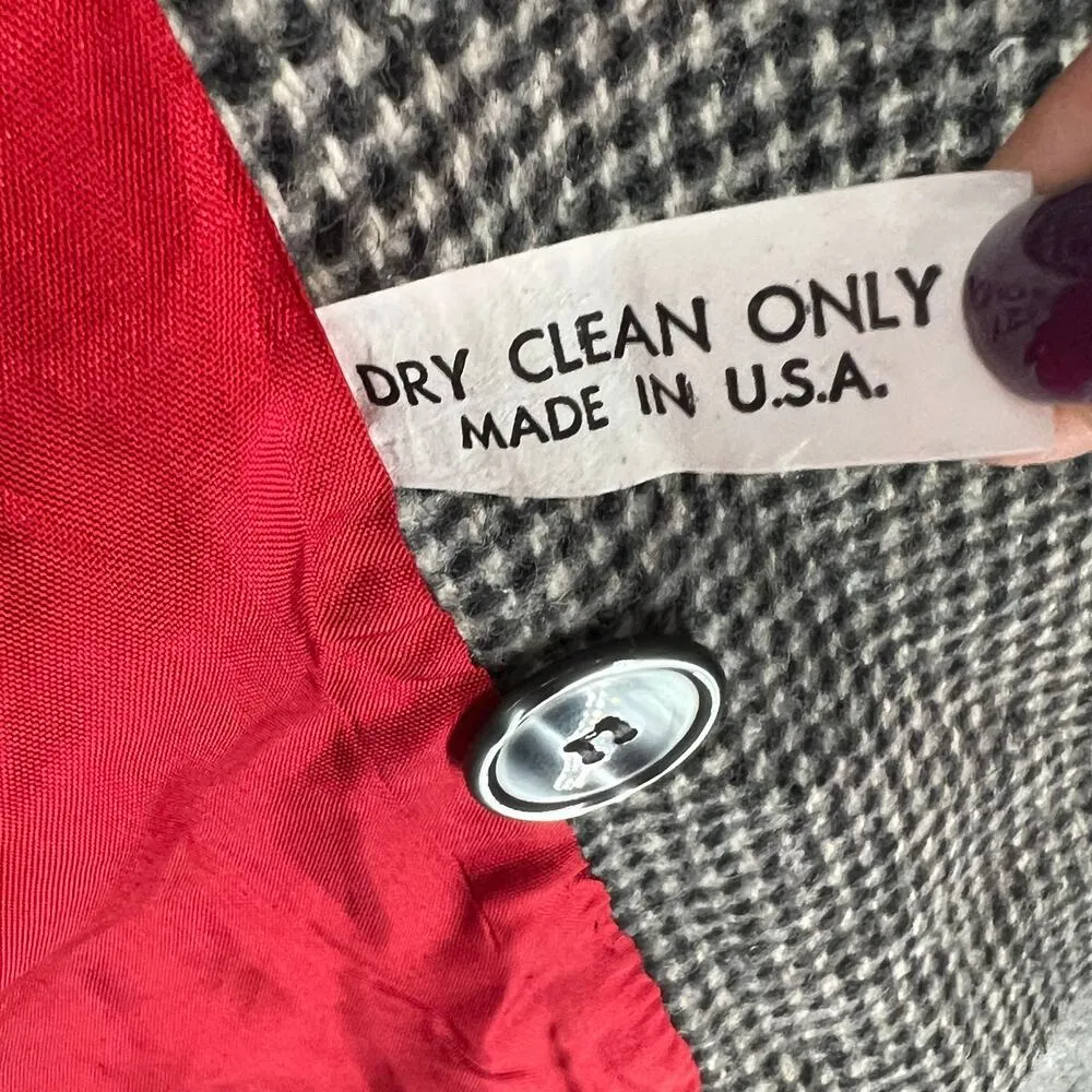 Vintage Union Made Peacoat 16 Black White Houndstooth Double Breasted Jacket - Image 15