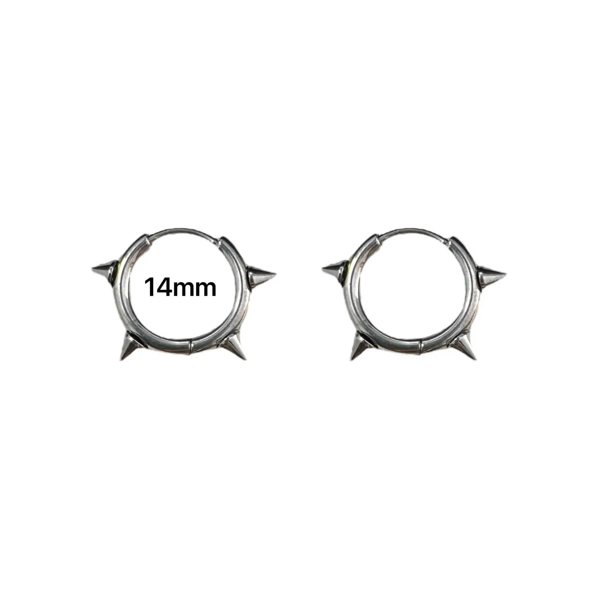 14mm Spiked Hoop Earrings for Men Women Streetwear Hip Hop Punk Unisex Style Silver - Image 4