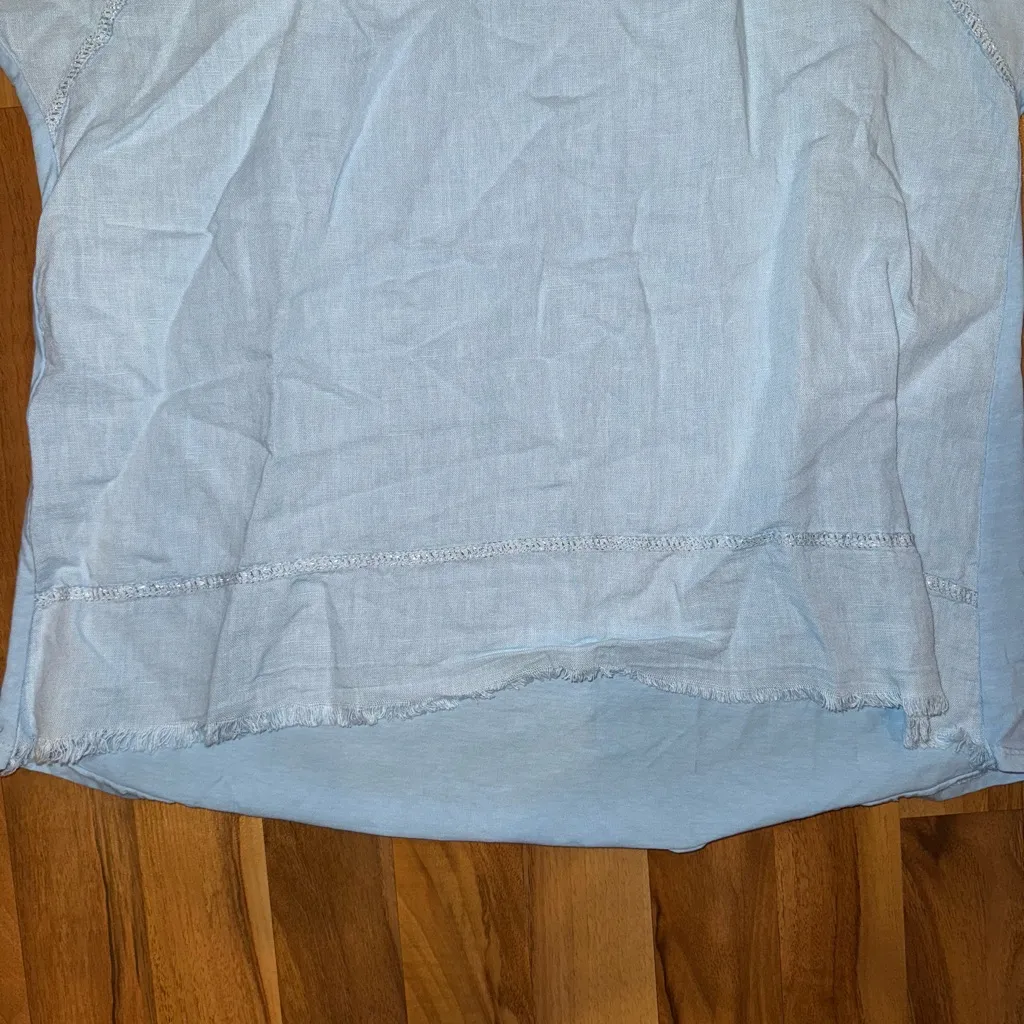 La strada short sleeve‎ women’s top made in Italy small linen and cotton blend Blue - Image 3