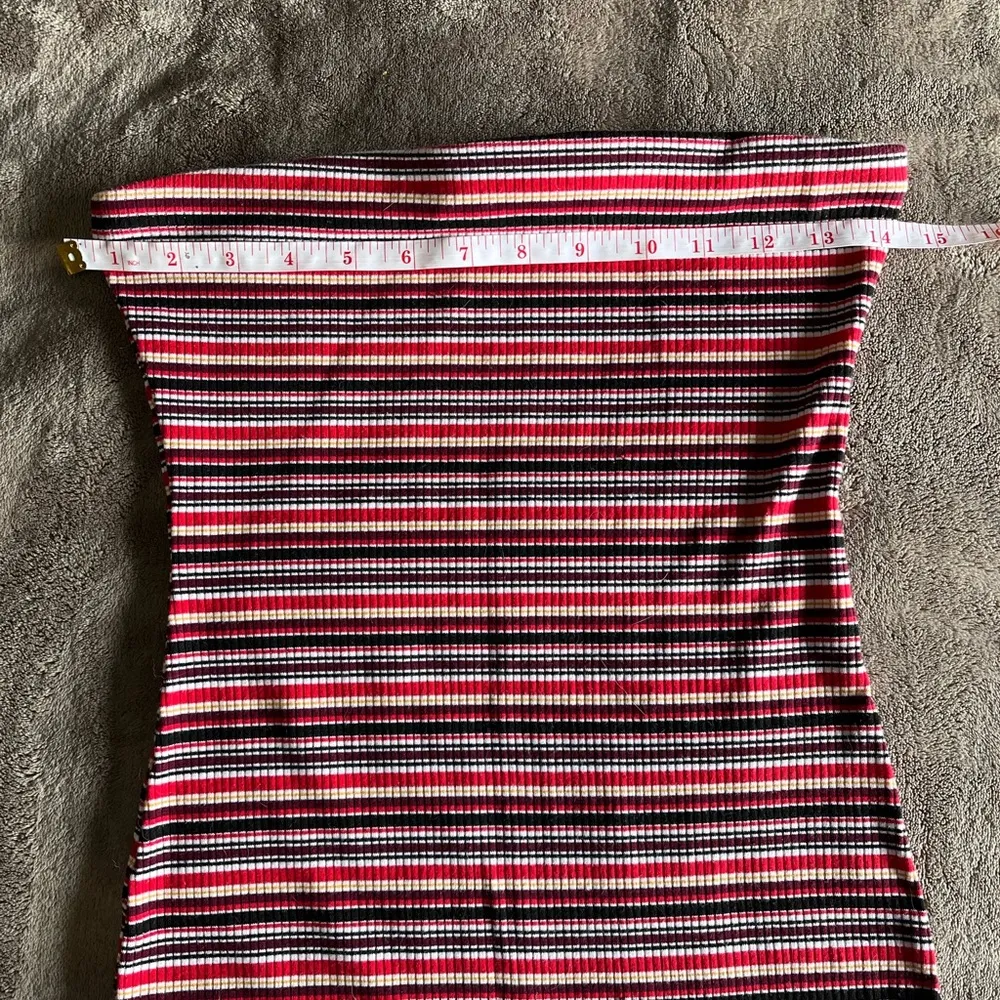 AMBIANCE Y2K Strapless Tube Top Ribbed Striped Bodycon Mini Dress Sz S EUC Red - Image 6