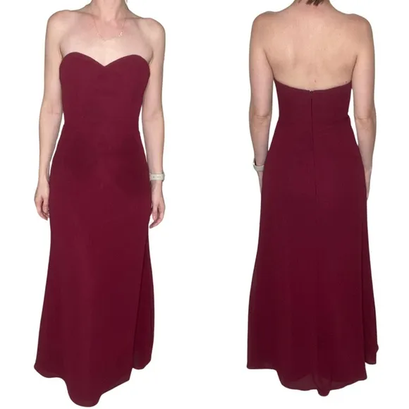 Hayley Paige Occasions Strapless Sweetheart Burgundy Bridesmaid Dress FLAWED 2 - Image 2