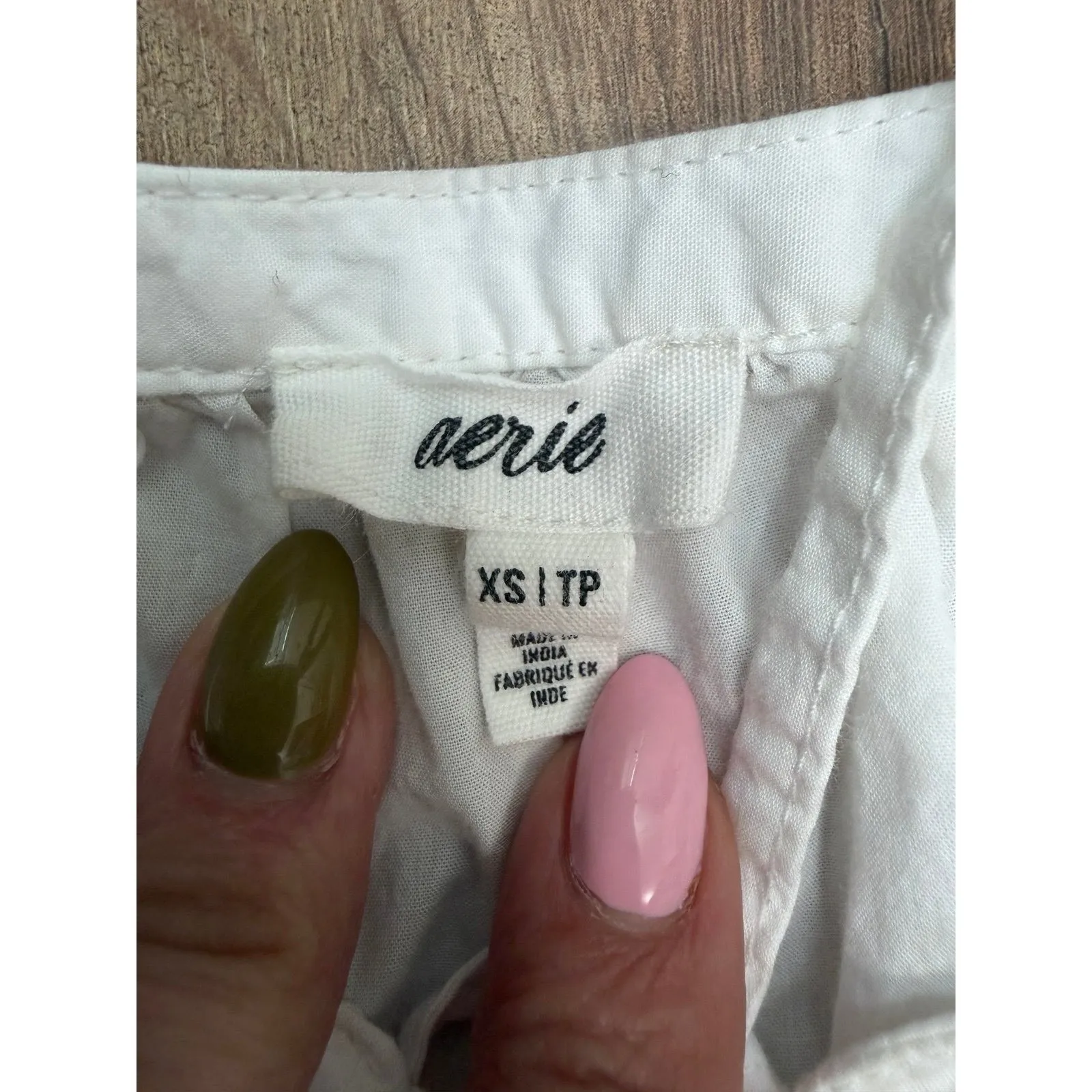 Aerie‎ White 100% Cotton Lace Trim Tie Front Boho Peasant Blouse XS - Image 4