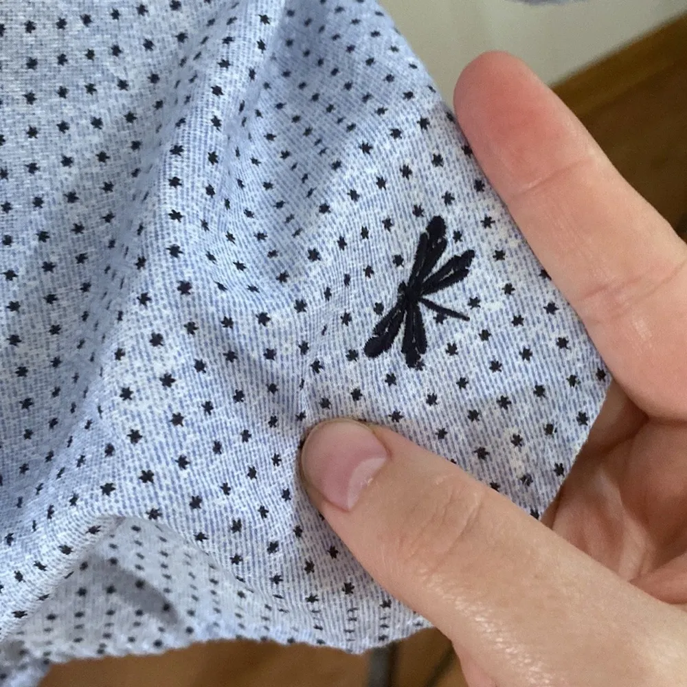 Talbots casual cotton button down shirt micro maple leaf print beige blue sz S - Image 12