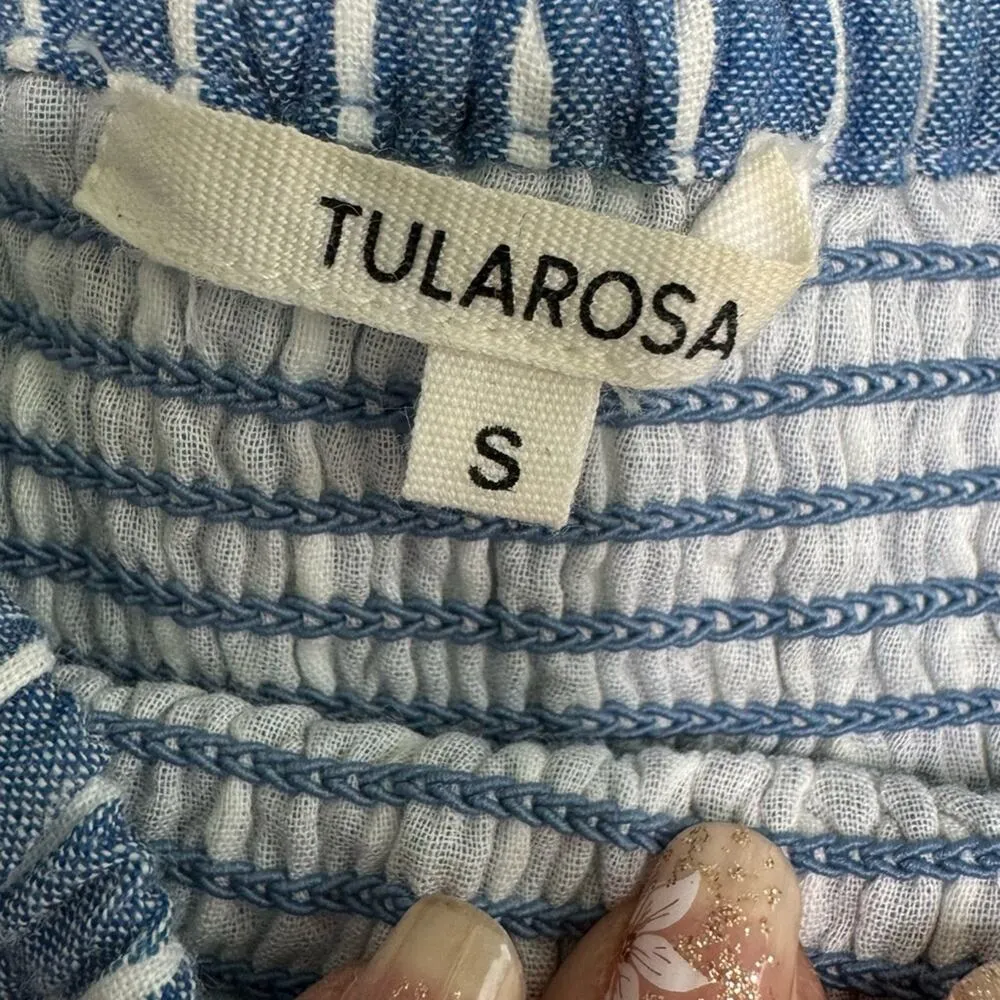 TULAROSA Maida Ruffle Dress in Blue White Stripe Vacation Ruffle Size Small - Image 10