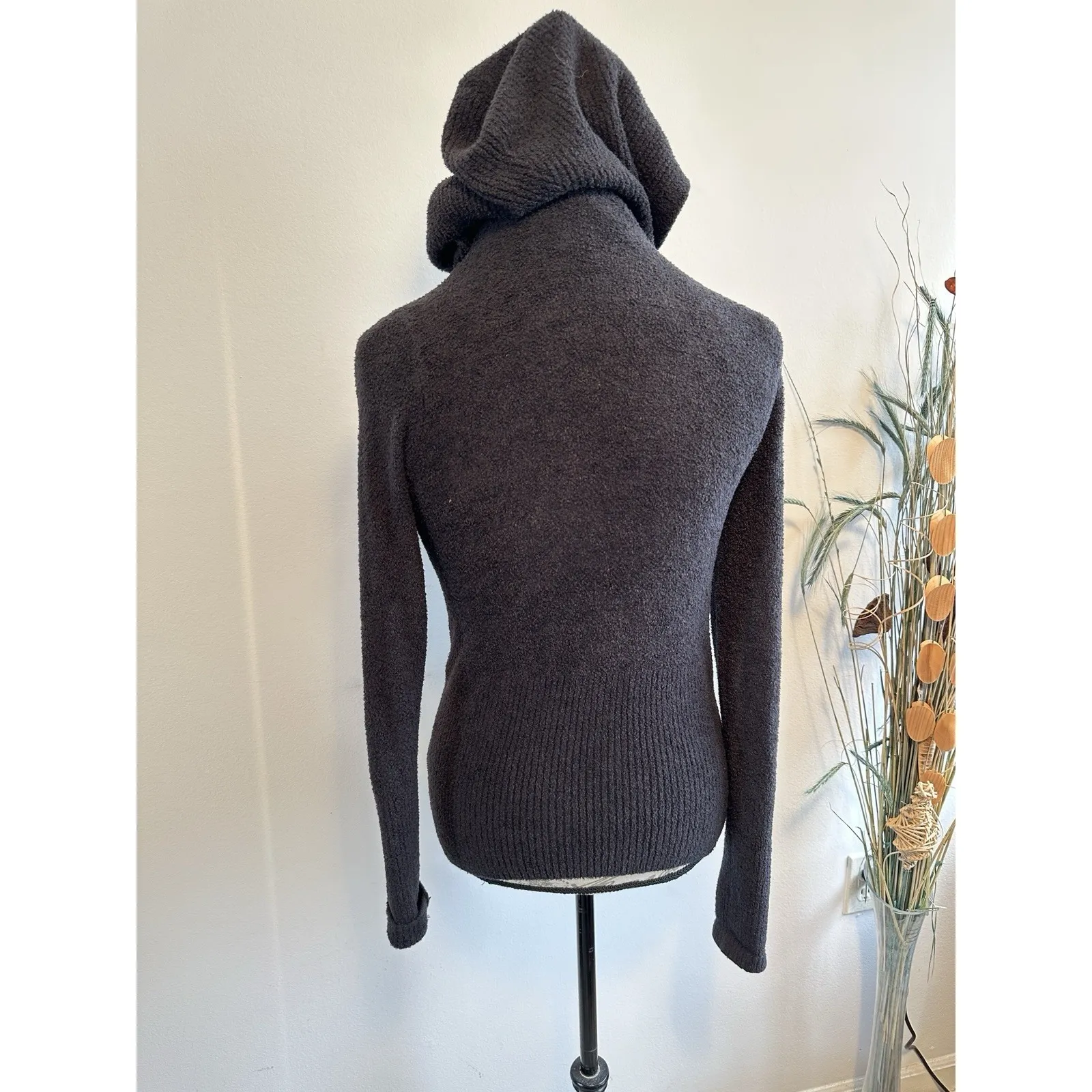 Barefoot Dreams CozyChic Lite Knit Black Zip‎ Up Sweater Hoodie Size Small - Image 3