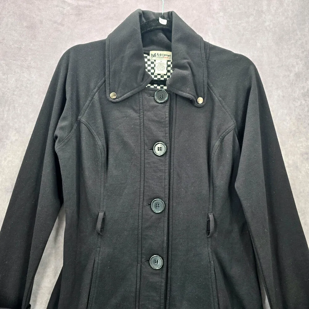 Self Esteem Black Button Belted Retro Long Sleeve Pea Coat Y2K Jacket Medium - Image 3