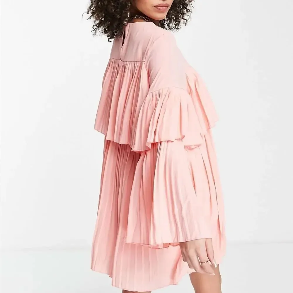 NWT  BLUSH PLEATED LONG SLEEVE SWING DRESS SIZE 2 - Image 6