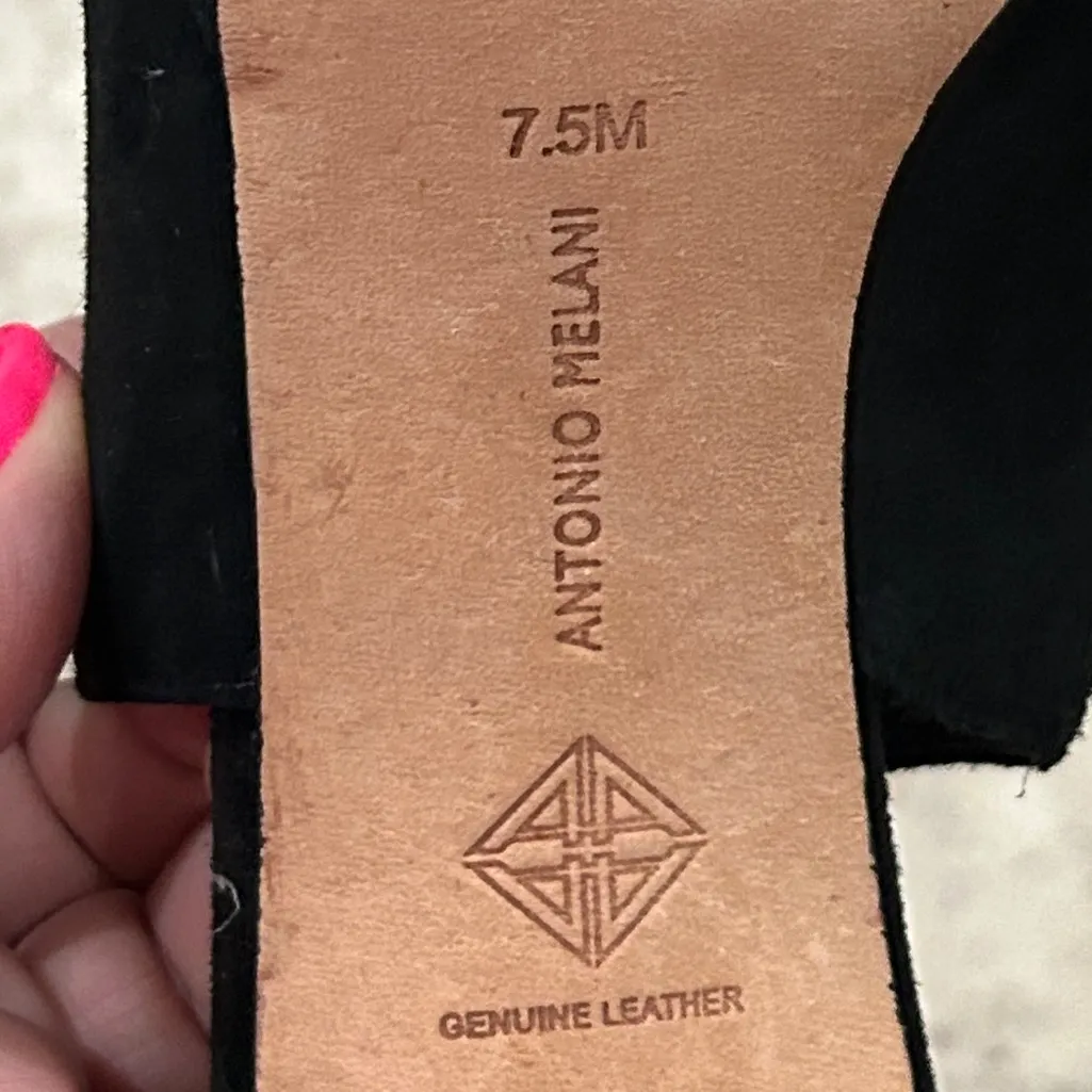 Antonio Melani Black Suede Cutout Peep Toe Ankle Strap Buckle Heels Size 7.5 M - Image 3