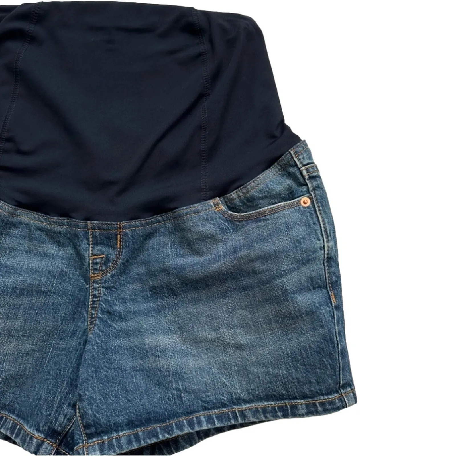 Isabel Maternity Shorts Crossover Panel Stretch Denim Jean Midi Short Size 2 NEW Blue - Image 3