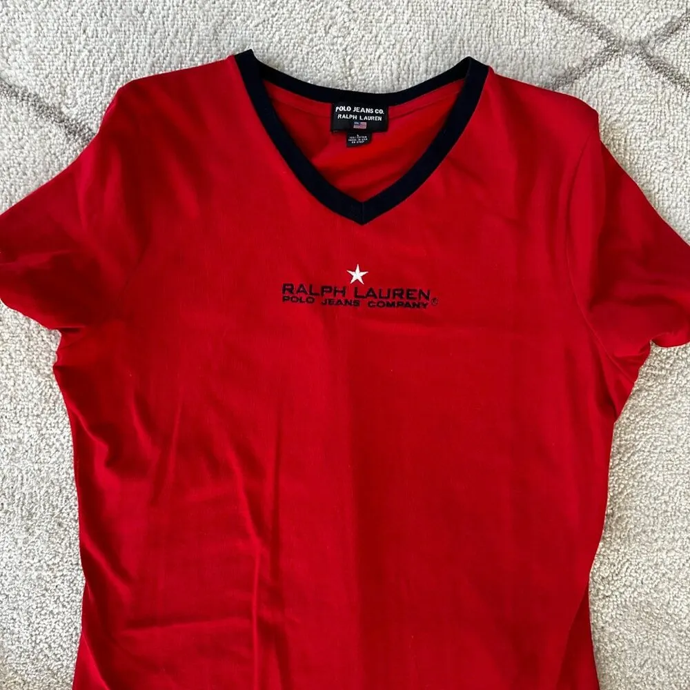 Vintage 90s Polo Jeans Co. Red Short Sleeve Shirt Dress 100% Cotton Ralph Lauren Size L - Image 3