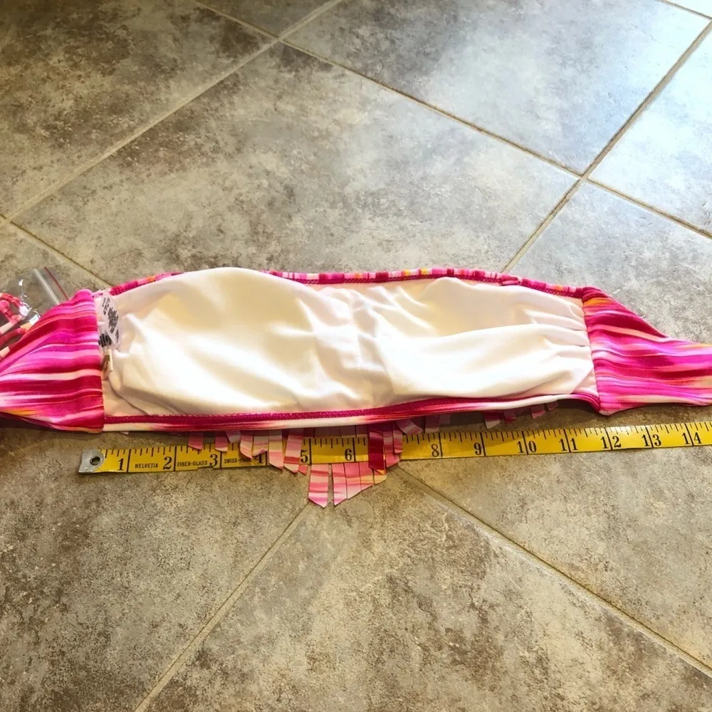 🆕 Hawaiian Tropic convertible fringe pink yellow orange bandeau bikin… - Image 8