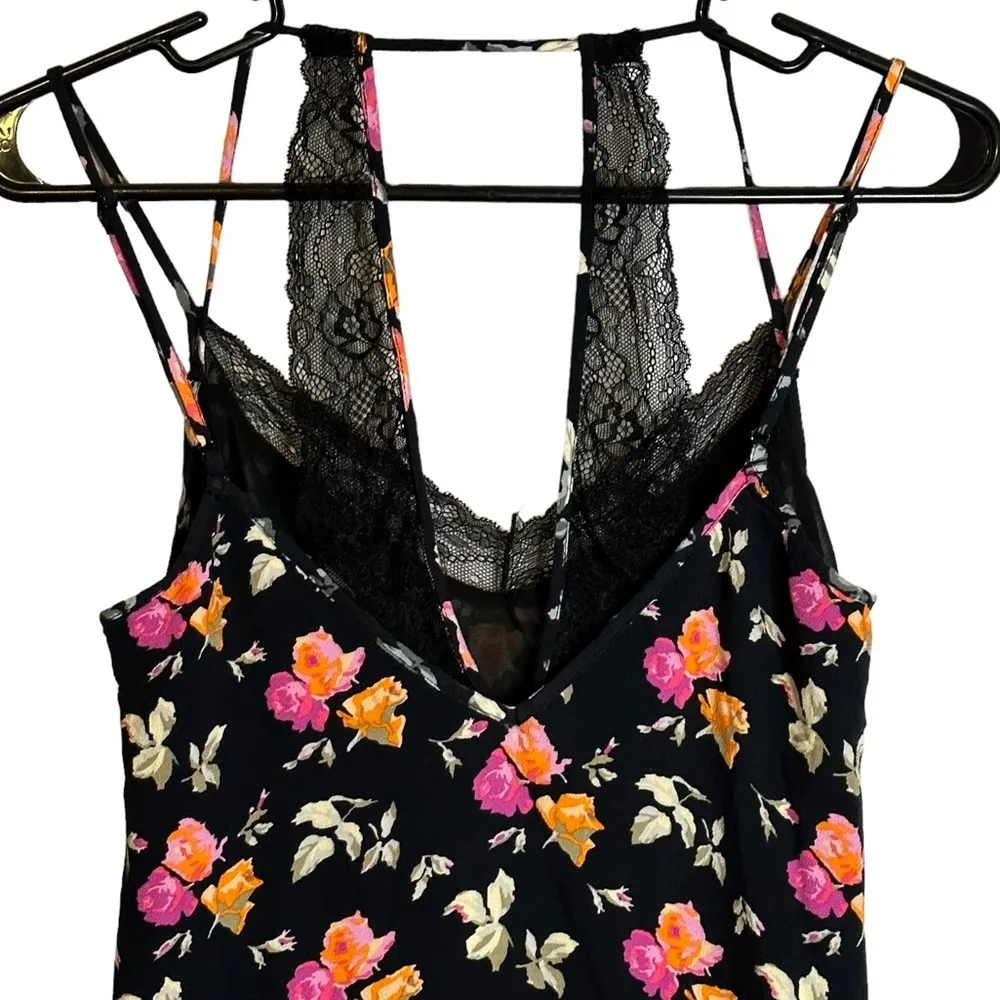 Zara Moody Floral‎ Print and Lace Slip Midi Dress Small - Image 7