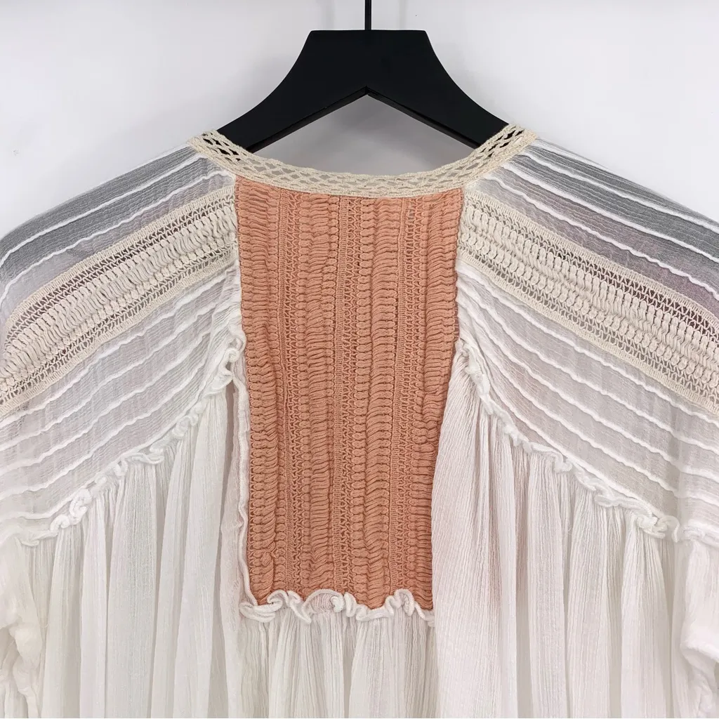 SUNDANCE Long Sleeve Peasant Blouse White Peach Red M Size M - Image 8