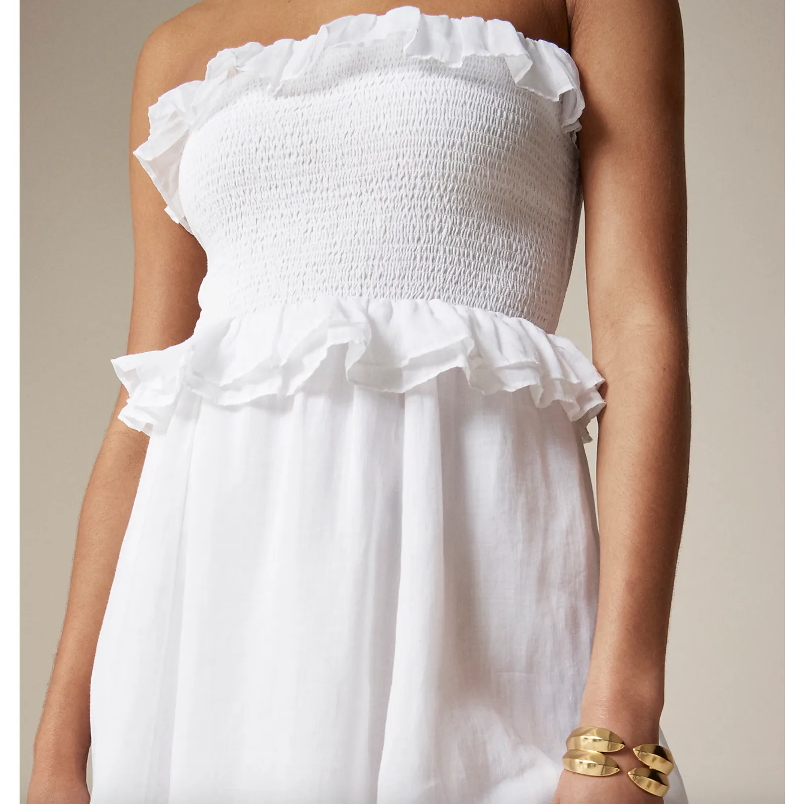 J.Crew Ravenna Dress Ramie Ruffle Lightweight Smocked Midi White XS NWT - Image 2