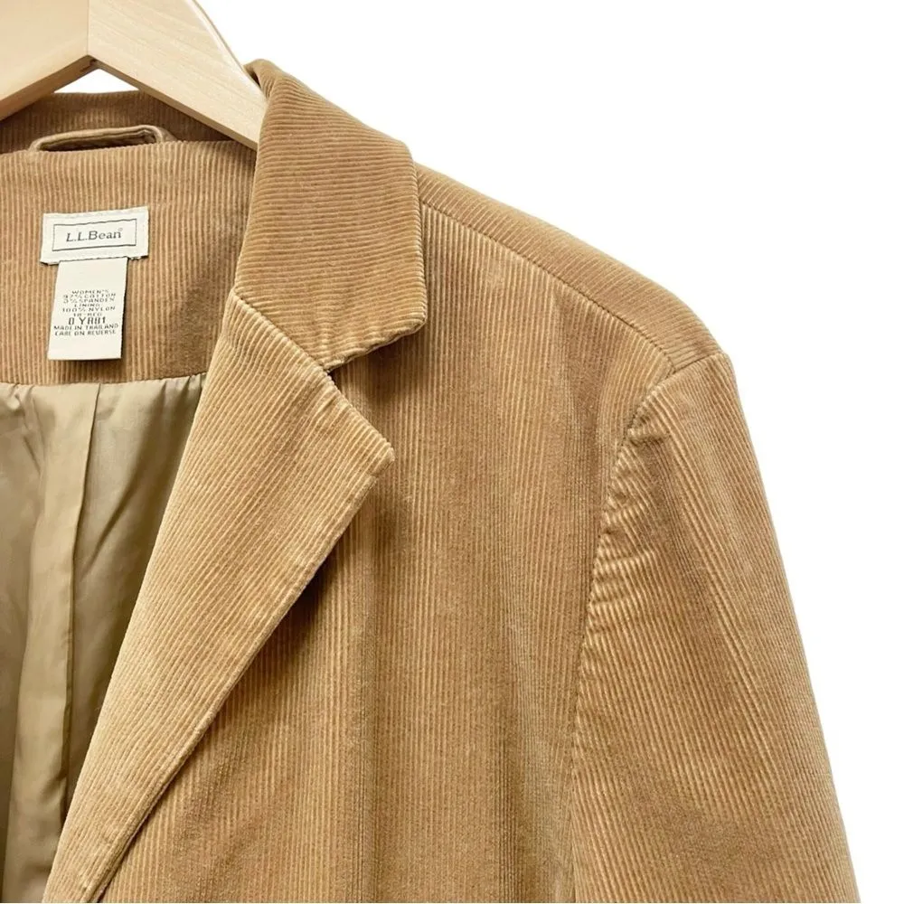 Vintage 1980s L.L. Bean Tan Camel Cotton Corduroy Blazer Jacket Women’s Size 18 Brown - Image 4