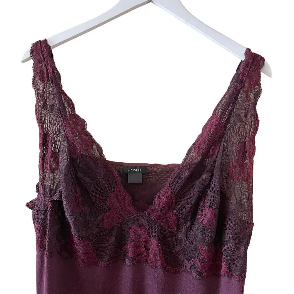 Natori Trendy Burgundy Zen Floral Sleeveless Lace Embroidered Bust SZ L - Image 2