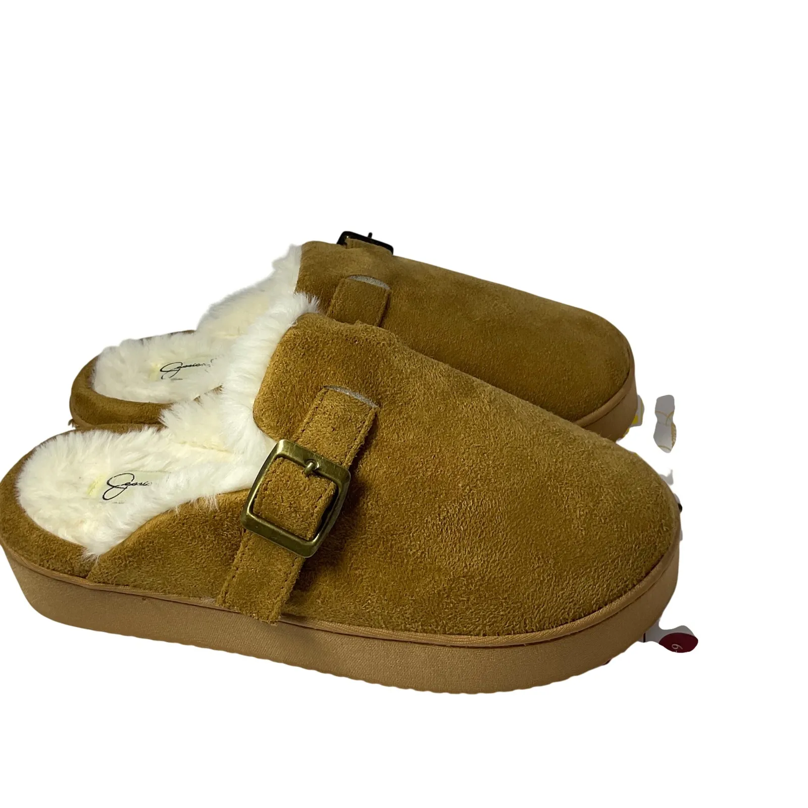 Jessica Simpson Women S Tan Suede Fuzzy Lined Clog Slippers Size 6 - Image 4