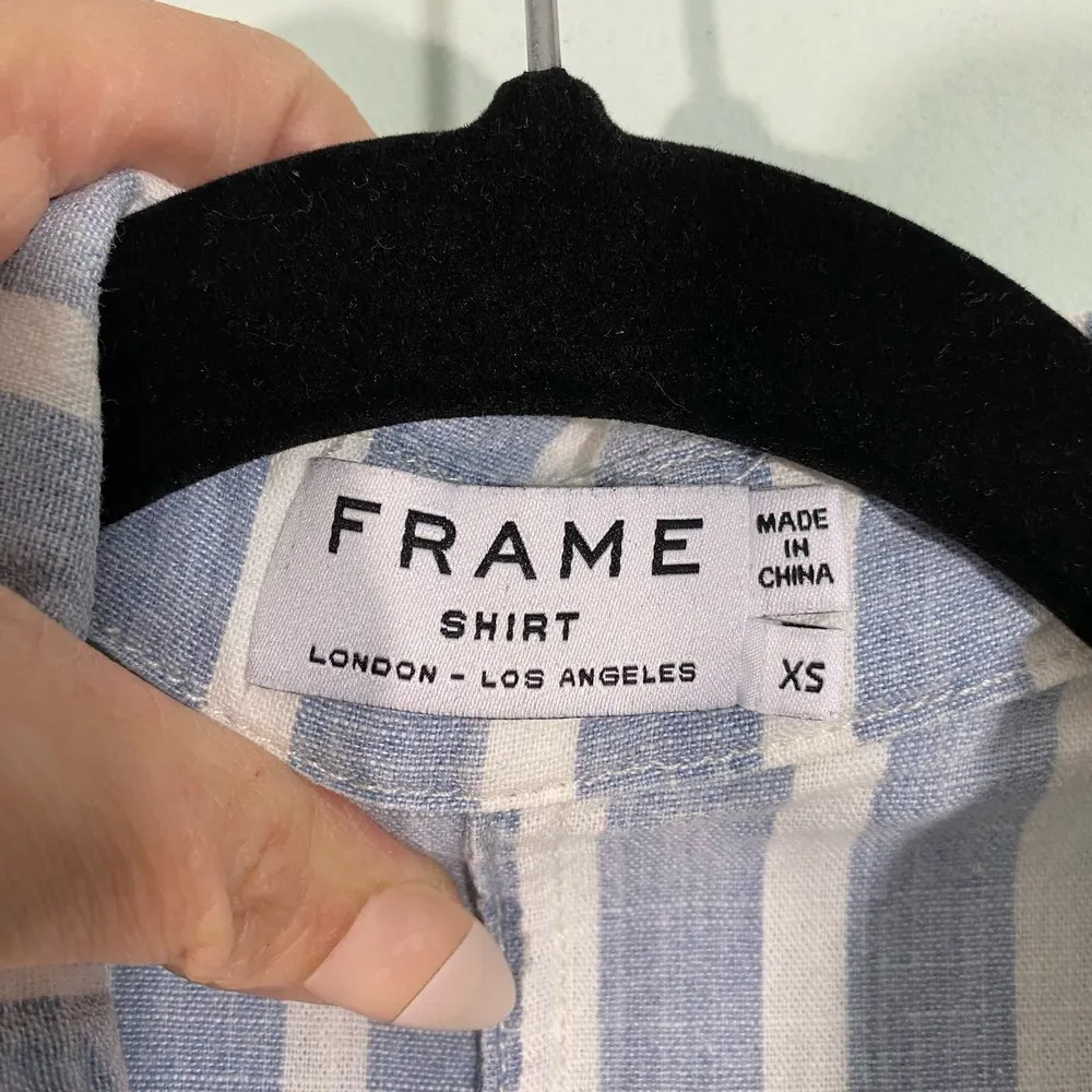 FRAME Women's Blue & White Striped Belted Button Up Mini Shirt Dress Size XS - Image 3