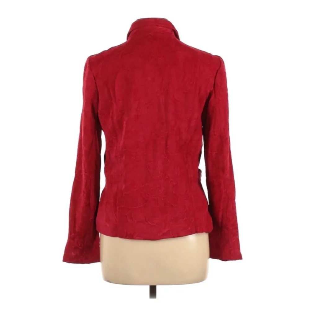 Christopher & Banks Floral Corduroy Front Zip Jacket in Red, Size L EXCELLENT - Image 11