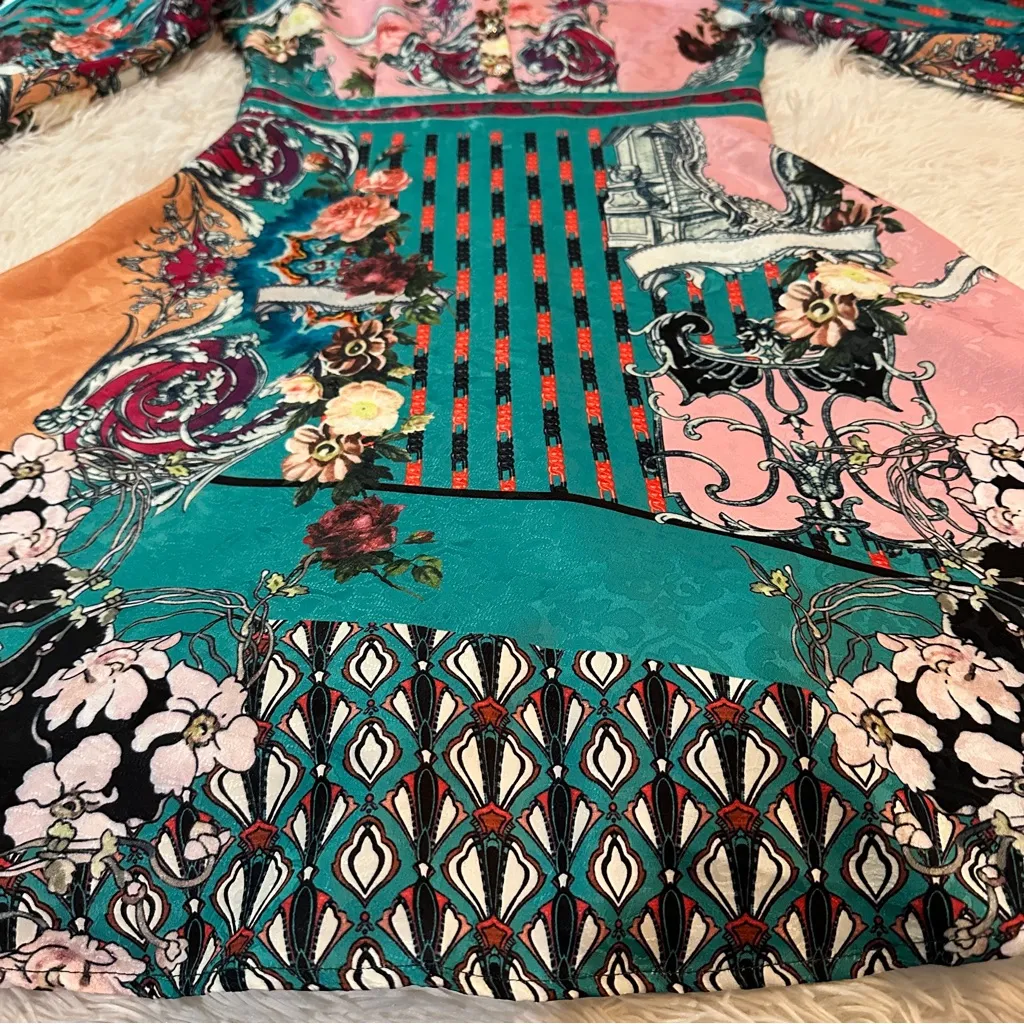 * RARE Dalia MacPhee Floral Baroque Print Shirt Dress Size S Green - Image 11