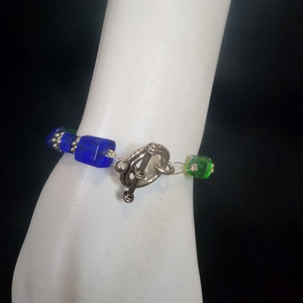 Blue & Green Glass Bracelet Green - Image 4