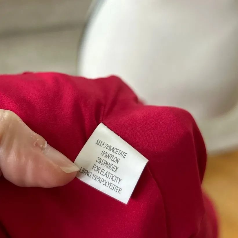 Kay Unger Red Satin Shawl Collar Sleeveless Knee Length Sheath Dress - Image 5