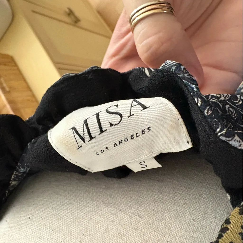 MISA LOS ANGELES Navy Paisley Short Dress Long Sleeves Boho Fall Size Small - Image 5