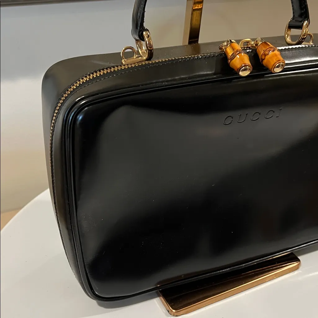 Gucci Black Vanity Bag with Bamboo Accents - Rehab - interior peeling - Image 3