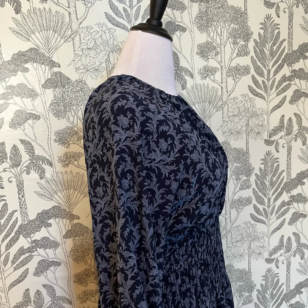 Madewell nwt bubble sleeve smoked waist navy print dress sz L - Image 6