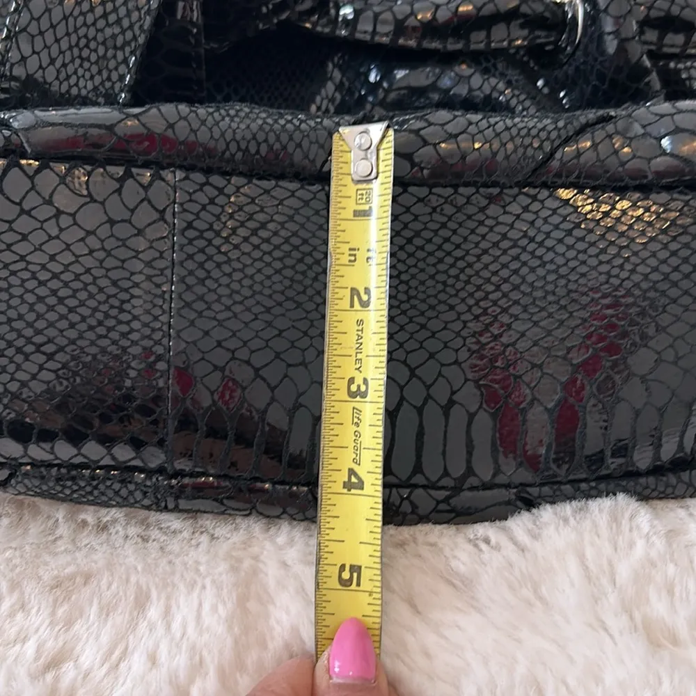 Perlina Black Snakeskin Embossed Satchel - Image 12