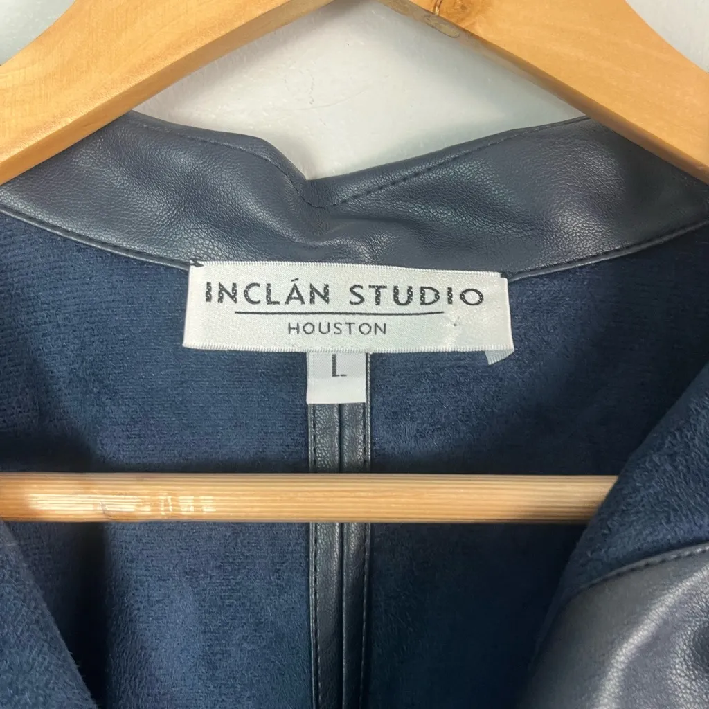 Inclan Studio vegan Leather blue blouse size large - Image 2