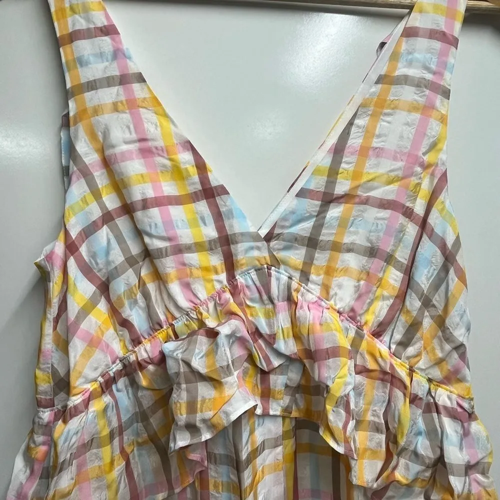cinq a sept Astor Tiered Ruffle Midi Dress Pastel Plaid Womens Size 4 - Image 6