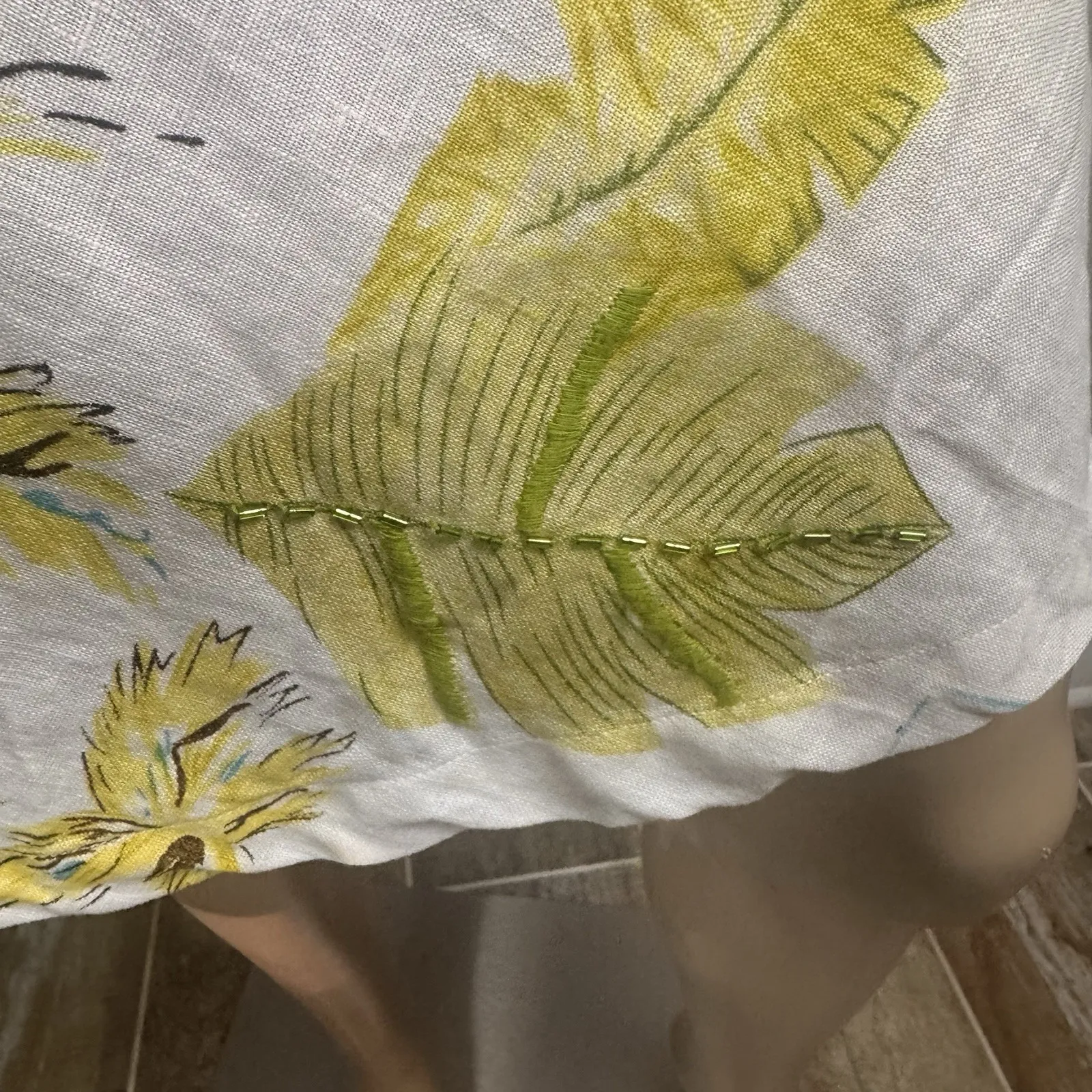 John Paul Richard Tropical Pure Linen Skirt Sz 14 Leaves Hibiscus Beach Umbrella - Image 9